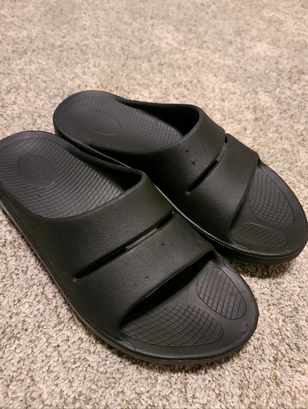 Women's 10, Oofos Black Slide Recovery Sandals - Cushioned Slip-Ons